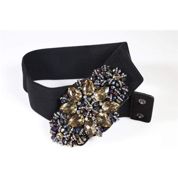 Women Rhinstone Belt FullCrystal Buckle Cummerbund WideElastic Waistband 7Colors - Picture 6 of 7